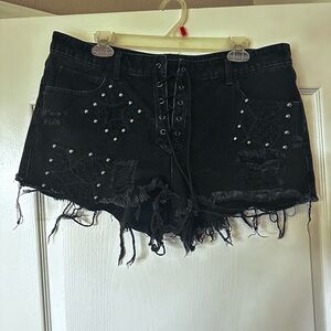 Black western Distressed Denim Shorts